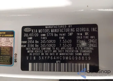 2021 Kia Telluride S z USA, uszkodzony, nr VIN 5XYP64HC9MG098819